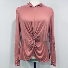 SWEATY BETTY 6 Tori Twist Front Hooded Pullover Top Cinder Pink Athleisure Soft