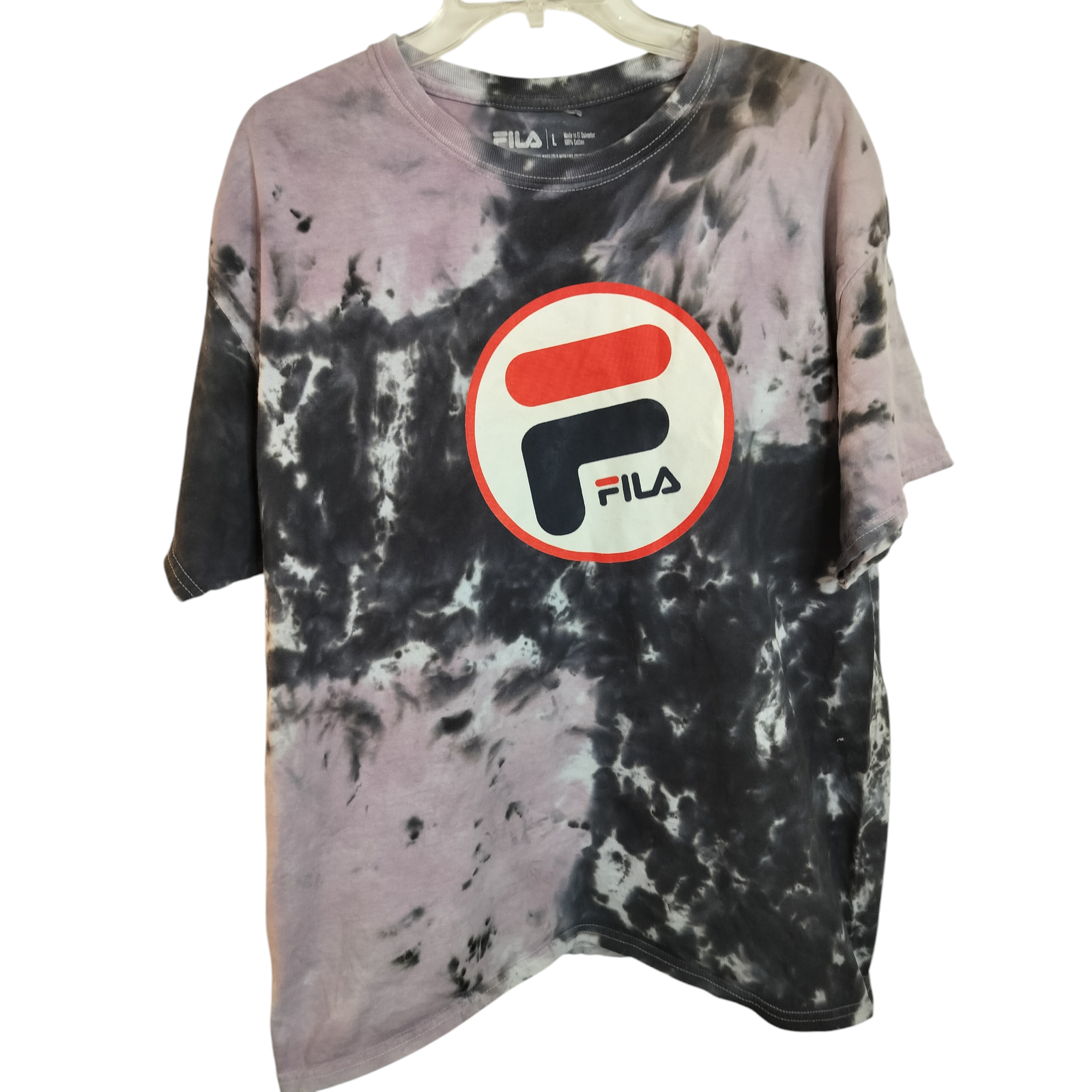 M554) T shirt uomo FILA viola tinta unita manica corta cotone logo grande