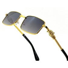 Gold Frame Black LensSunglasses Rectangle Fashion Shades Men Migos Cholo Style