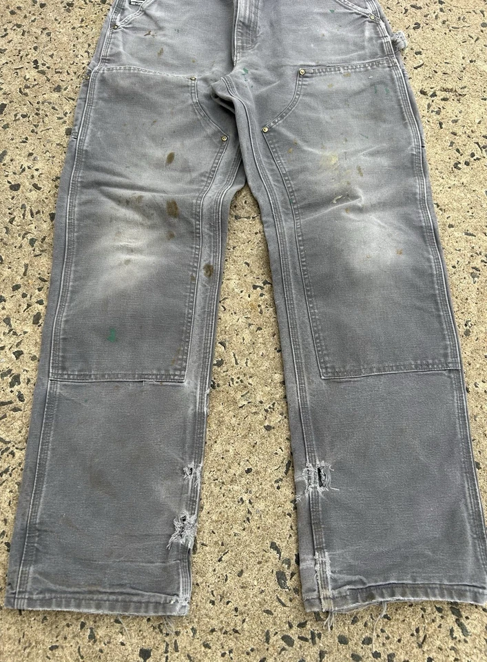 VTG Carhartt B01 Gvl Grey Double Knee Workwear Pant Made in USA 33x34 Distressed - Image 2 of 4