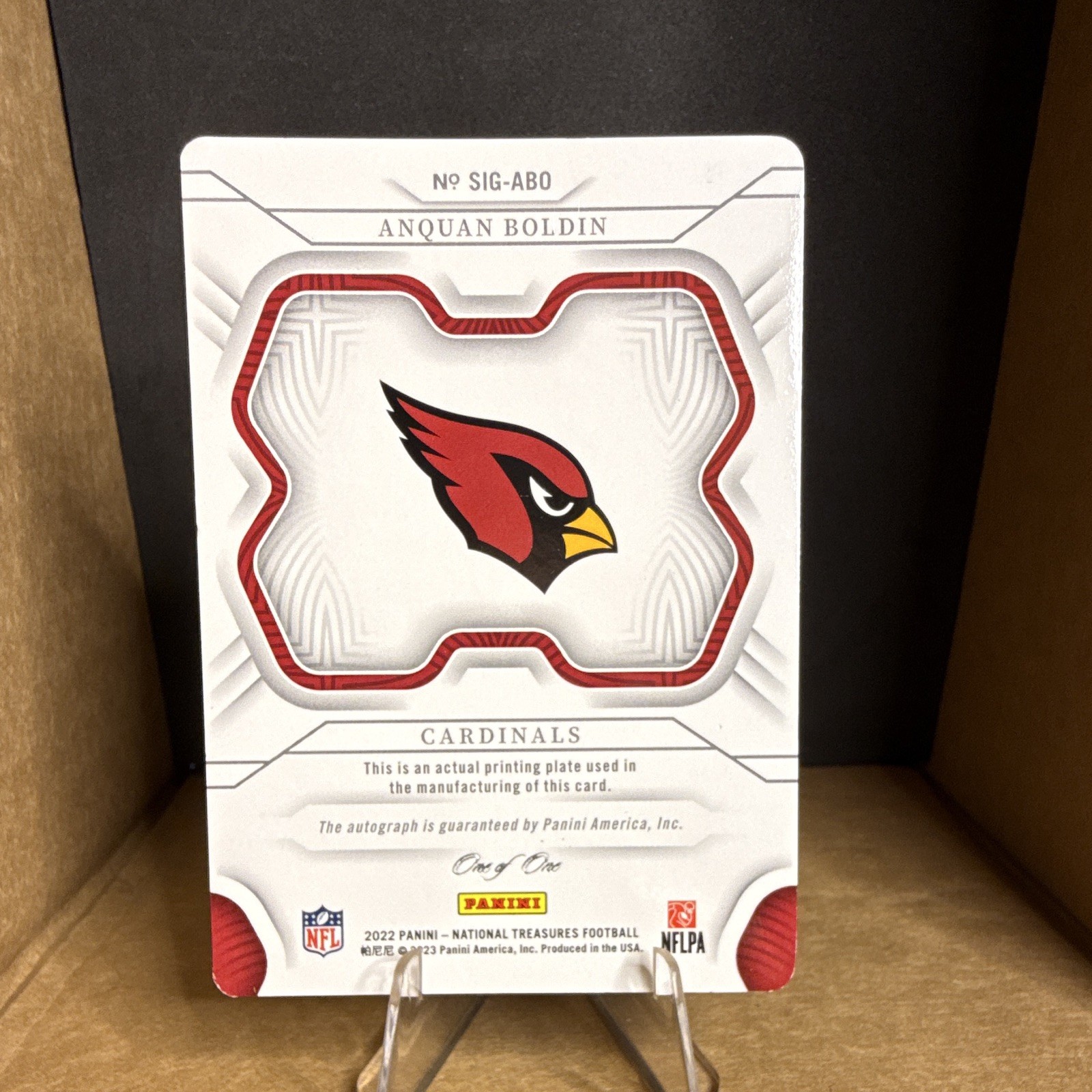 2022 Panini National Treasures Anquan Boldin Cardinals Auto Printing Plate 1/1 view 2