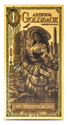 Arizona 1 Goldback 2025 Gold Folie Note 1/1000th Troy OZ 24KT Währung Bullion