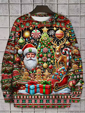 Unisex All-Over Print Christmas Sweater Jumper Santa Tree Holiday Party Knit Top