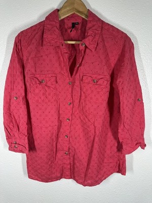 Cathy Shirt Womens XL Pink Button Front Roll Tab 3/4 Sleeve Woven Casual Top