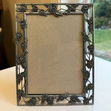 Vintage Ornate Pewter Photo Picture Frame Art Nouveau Floral Roses 5 x 7 Classic