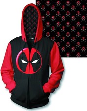 MARVEL DEADPOOL LOGO HOODIE FULL ZIP MEDIUM BLACK/RED WELOVEFINE NEW 
