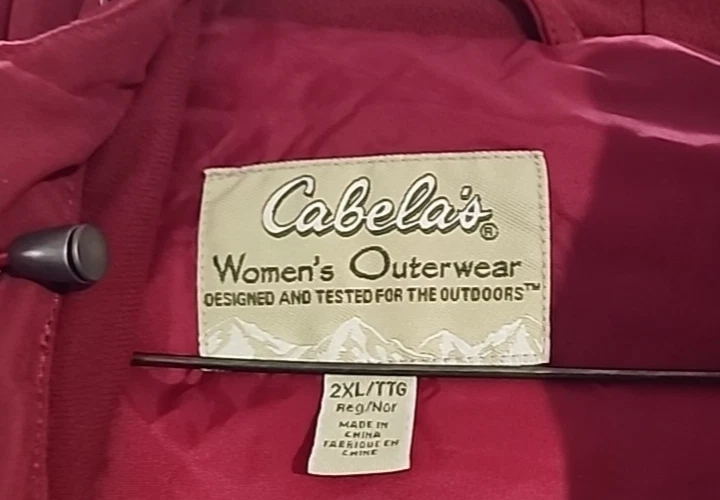 Cabelas Jacket Women 2XL Red Hoodie Coat Full Zip Up Parka Lined insulated - Image 2 of 4