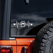 Paw Heartbeat Vinyl Decal Sticker for Car Truck Wall Laptop in White, 7.5 x 2 In