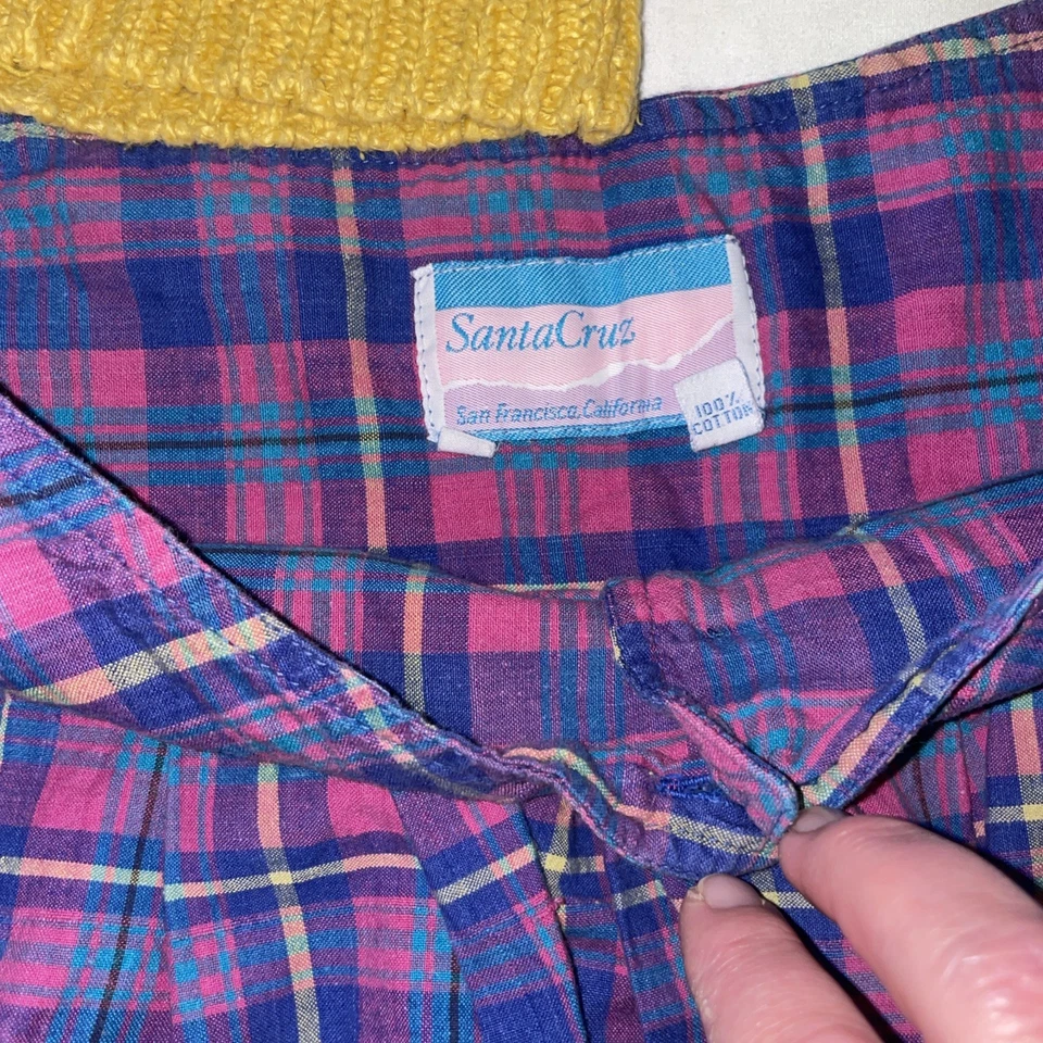 Falda Vintage Años 80 Santa Cruz 9 Cintura Madrás Cuadros Línea A Algodón con 2 Camisas Tejidas Foto 3 de 4
