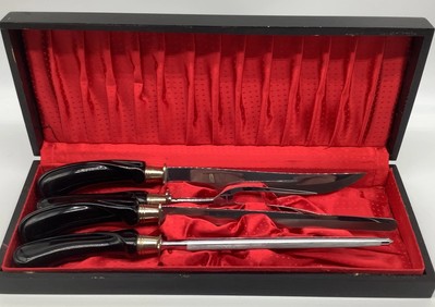 Vintage Flint Stainless Vanadium Carving 5 Piece Set USA in wood box Never Used 