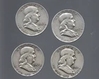 Lot of 4 Franklin Half dollars 1957 VF/XF Silver