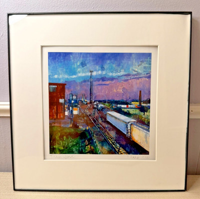 Teresa Haag Train Yard Signed Print 21/50 Framed Art Needs Reframe