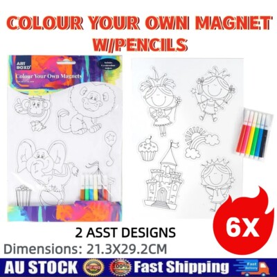 6x Colour Your Own Magnet Kids Children Gift Activity Kit with Pencils ...