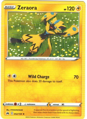 Zeraora 52/159 Crown Zenith Regular Rare Pokémon TCG