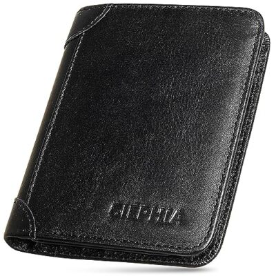 RFID Blocking Trifold Genuine Leather Wallets Thin Multi Function,Card Holder