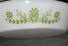 Vintage Jeanette Glasbake Green Crazy Daisy Divided Casserole Dish 12x8.5"