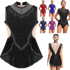 UK Lady Lyrical Latin Dance Leotard Rhinestones Sleeveless Bodysuit Tassel Skirt