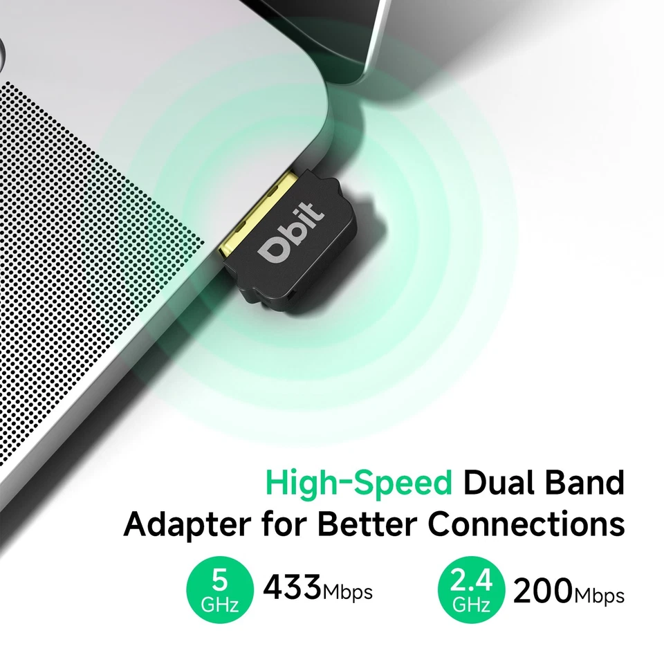 DBIT 650Mbps Mini USB WiFi Adapter for PC 5GHz/2.4GHz Dual Band Wireless Dongle - Image 2 of 4