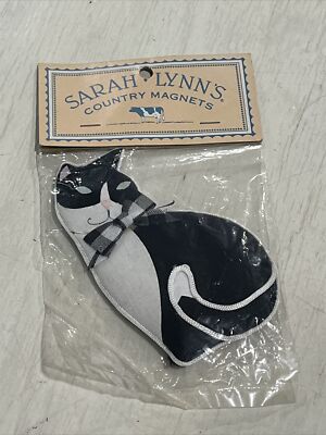 Vintage Sarah Lynn s Country Magnets Cat Black & White ￼With Bow SEALED NEW
