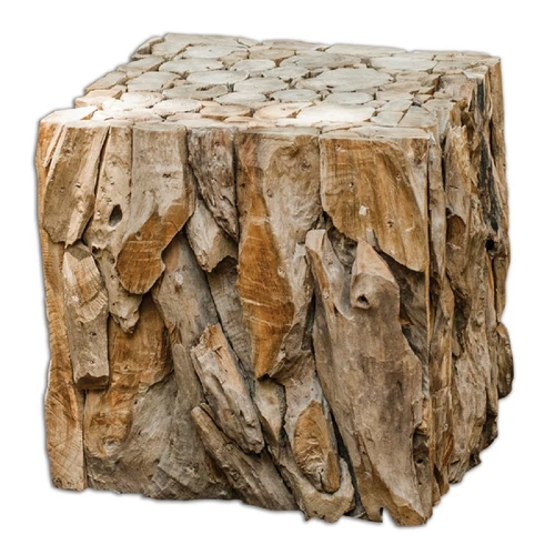 Natural Teak Root Wood Bunching Cube Driftwood End Accent Table Uttermost 25592 - Picture 2 of 5