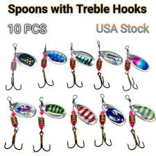 Fishing Lures 10 Pack Trout Spoon Metal Spinner Bait Bass Jig Crankbait Tackle12