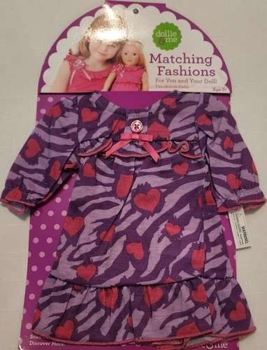 NEW Dollie & Me Sz6 Purple Zebra Heart Nightgown Pajamas Girl Doll American 18" - Picture 3 of 3