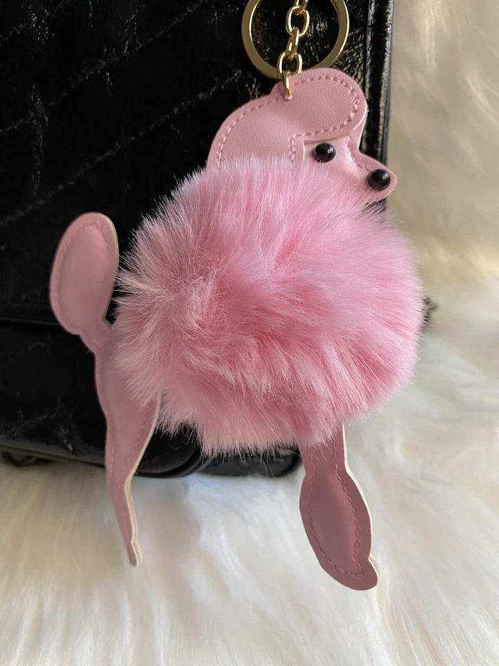Caniche Perro Bolso Dije Llavero Cartera Dije Peluche Pom Pom Rosa Esponjoso Nuevo Foto 3 de 3