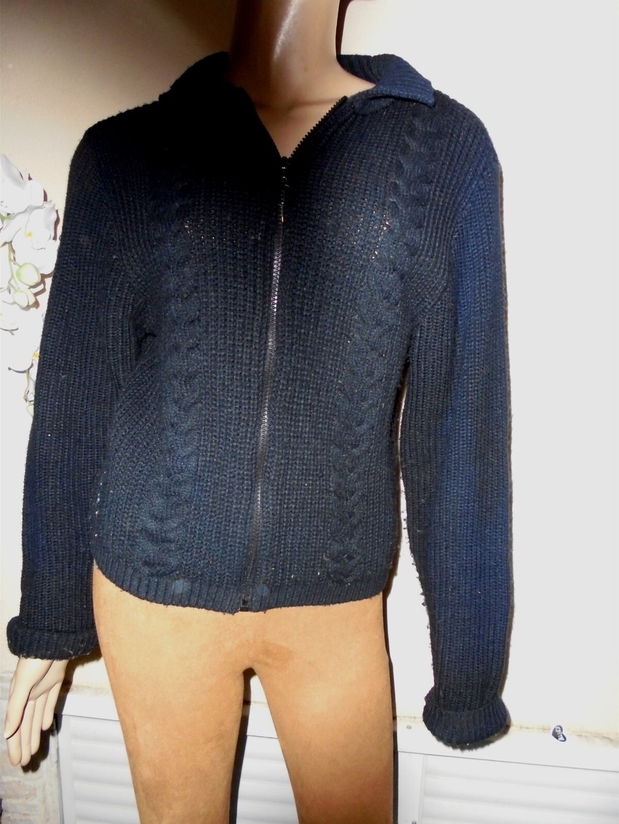 VESTE GILET CARDIGAN A TORSADES NOIRE SUD EXPRESS T M/L 38/40/42