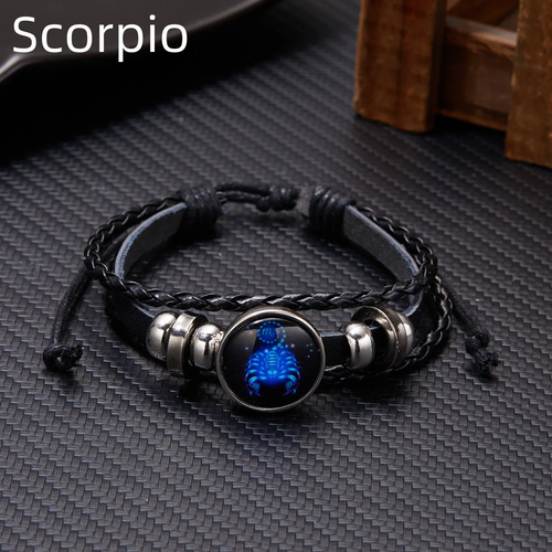 Luminous Zodiac Sign Charm Bracelets for Men & Women - Vintage Leather Wrap - Bild 11 von 24