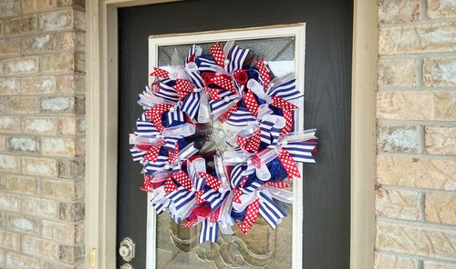 XL Patriotic 4th of July, Memorial Day Summer, Deco Mesh Front Door Wreath Decor - Picture 5 of 6