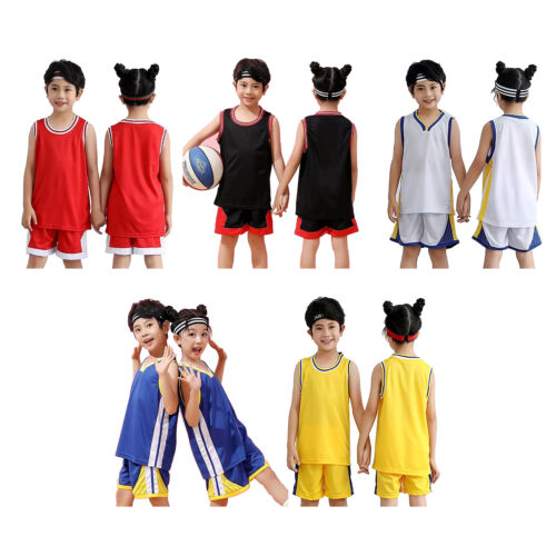 Kids Girls Boys Jerseys Tops Shorts Set Sport Outfits Basketball Soccer Uniforms - Picture 1 of 26