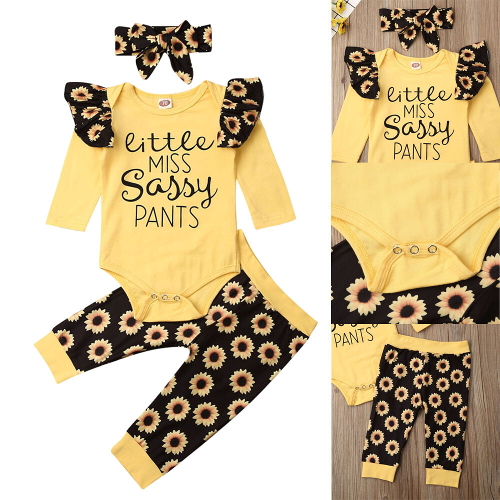 Infant Baby Girls Sunflower Clothes Ruffle Romper Jumpsuit Tops