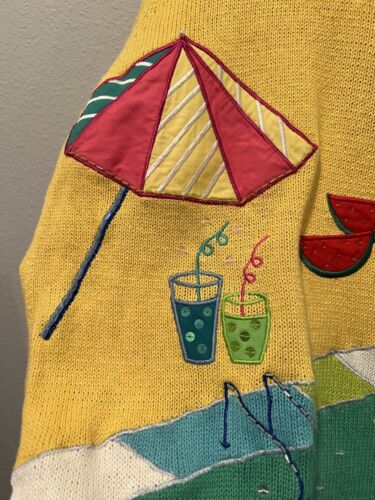 Quacker Factory Yellow Cardigan Sweater Beach Appliques Embroidered Women’s 2X - Picture 6 of 14