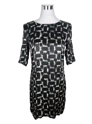 Mexx Shiftkleid Gr. 36 Trompetenärmel Satinkleid Schwarz Weiß Leicht Elegant 