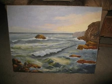 22" x 28" Magnificent Seascape Oil on Canvas Signed Jacob like Waugh