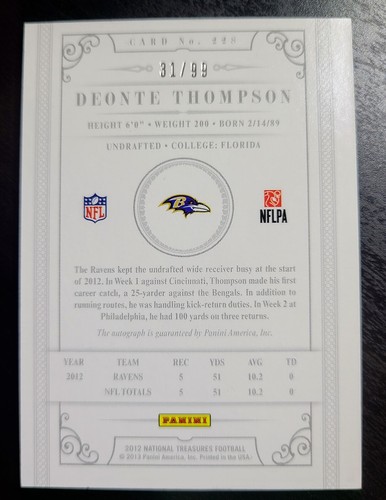 2012 Panini National Treasures #228 Deonte Thompson Rookie Gold Silver Lot - Picture 4 of 6