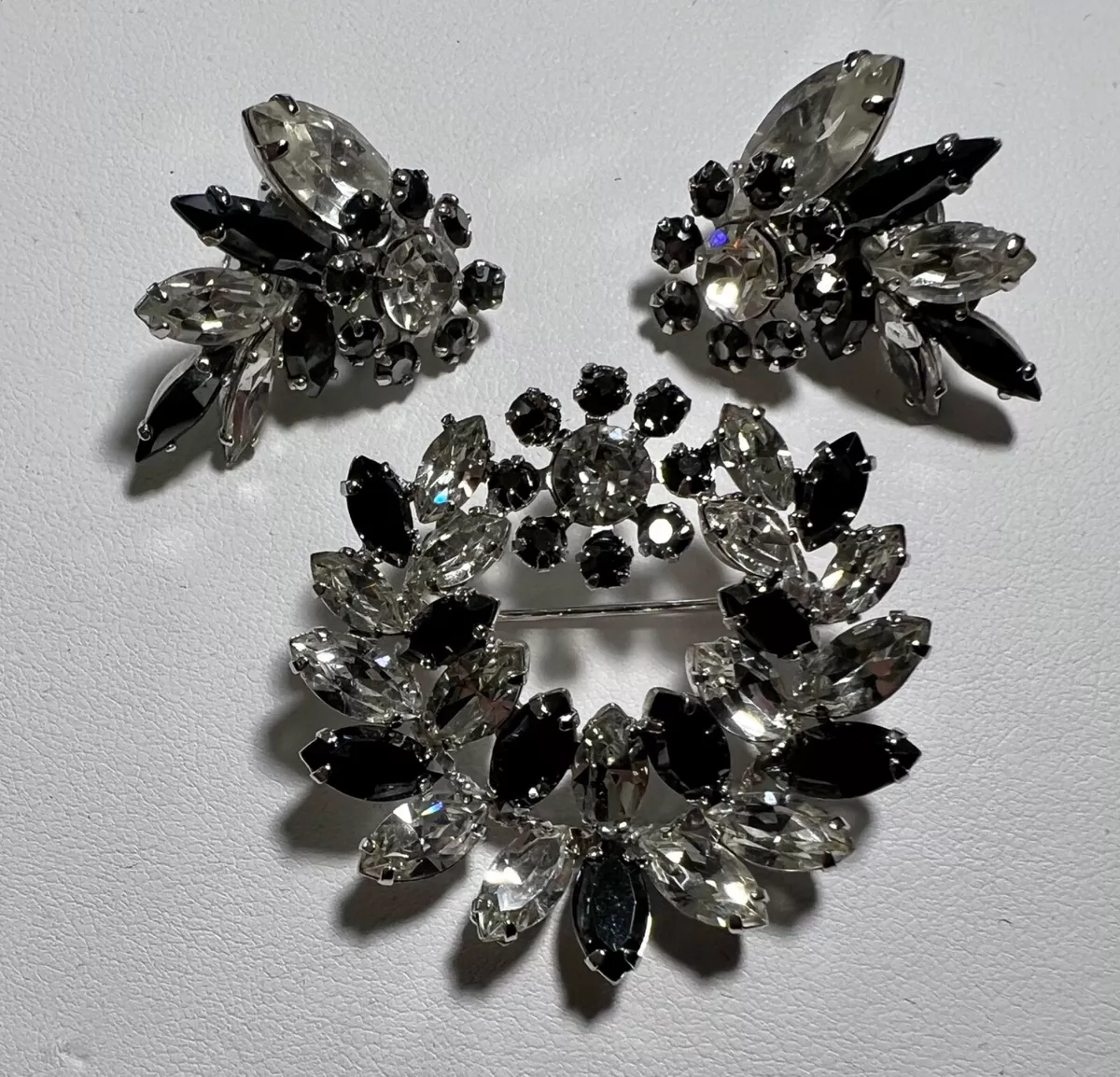 Vintage Book Piece signed Sherman Diamant Hematite Brooch Earrings. MINT