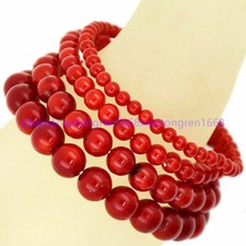 7.5 Inch Natural 6/8/10/12mm Red Coral Round Gemstone Beads Bracelet