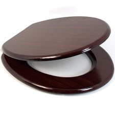Image of NEW MDF WOODEN TOILET SEAT+FITTINGS ADJUSTABLE CHROME HINGES BATHROOM SOFT CLOSE