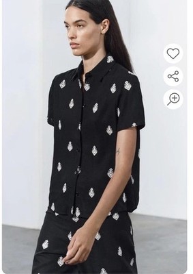 NWT ZARA SIZE XL WOMAN CONTRAST ZW EMBROIDERED BLACK CREAM SHIRT 2731/248/800