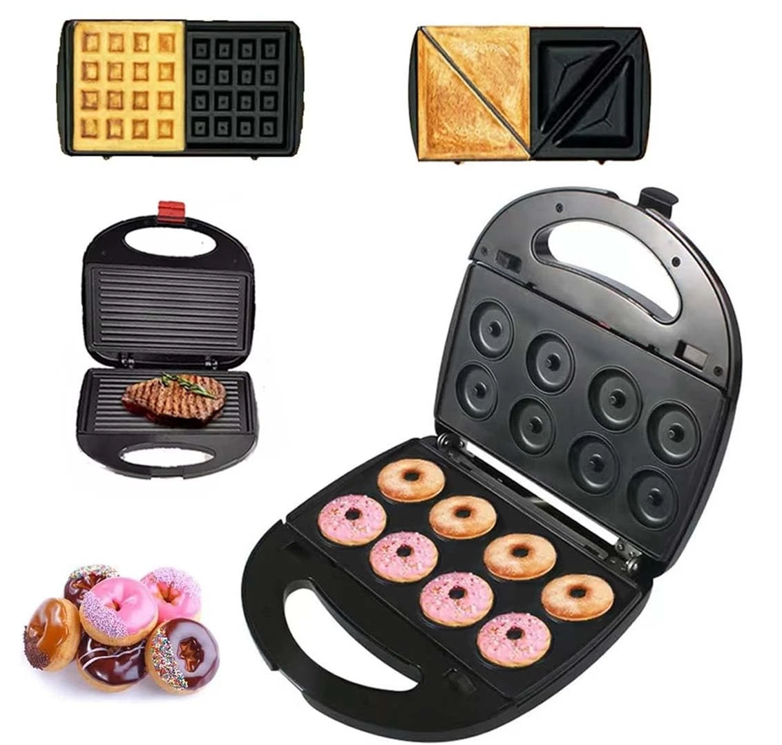 Donut Maker, 4 in 1 Waffle Sandwich Machine，Panini Press Grill Iron Set with ...