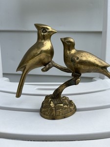 1.3 Pounds Bronze Cardinals birds On Branch Statue~ With BEAUTIFUL PATINA!
