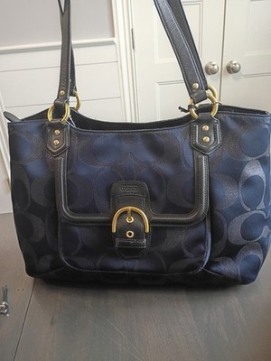 Coach Campbell Navy Blue And Black Metallic Tote