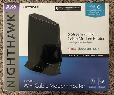NETGEAR Ax6 Nighthawk DOCSIS 3.1 WiFi Cable Modem Router AX2700 Black