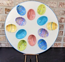 Deviled Egg Tray Blossoms And Blooms Ceramic Dozen Easter Pastel 12 Slots