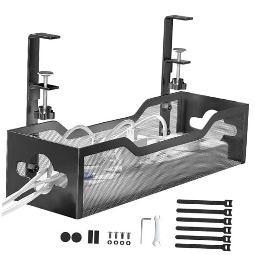 Under Desk Cable Management Tray No Drill, Metal Mesh Cable 13.38