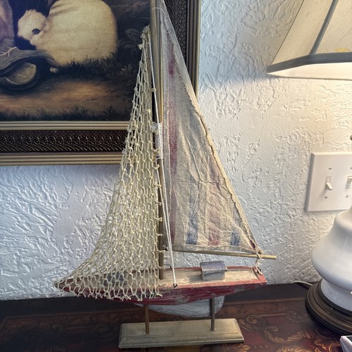 Rustic Wooden Sail Boat 22” Home Decor Red White Blue Patriotic - Picture 10 of 13