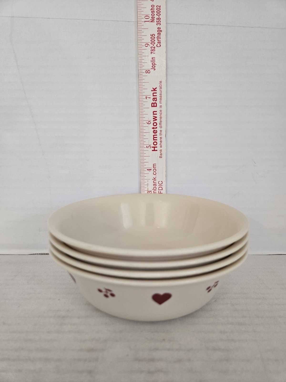 4 Corelle Hometown Red Hearts & Cherries 6 1/4" Cereal Soup Bowls FREE SHIPPING