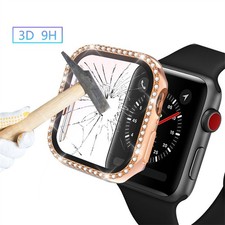 For iWatch Series 11 10 9 8 7 6 5 4 Glass Screen Protector Diamond Plating Case