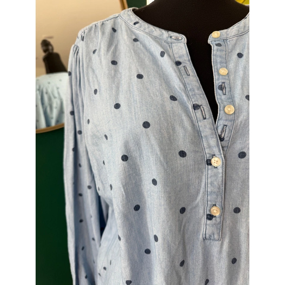 Старый темно-синий Chambray рубашка платье женщин 2 X синий Cottagecore мягкий девочка в горошек - Изображение 2 из 4